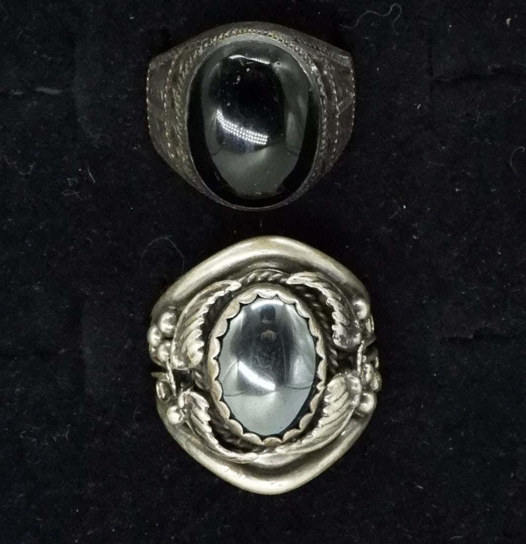 2 Large 925 Hematite & Black Onyx Rings (1 of 3)