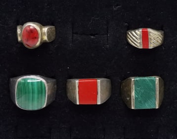 Red Coral, Malachite & Red Turquoise Rings