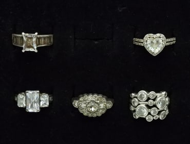 5 Sterling Simulated Diamond Rings
