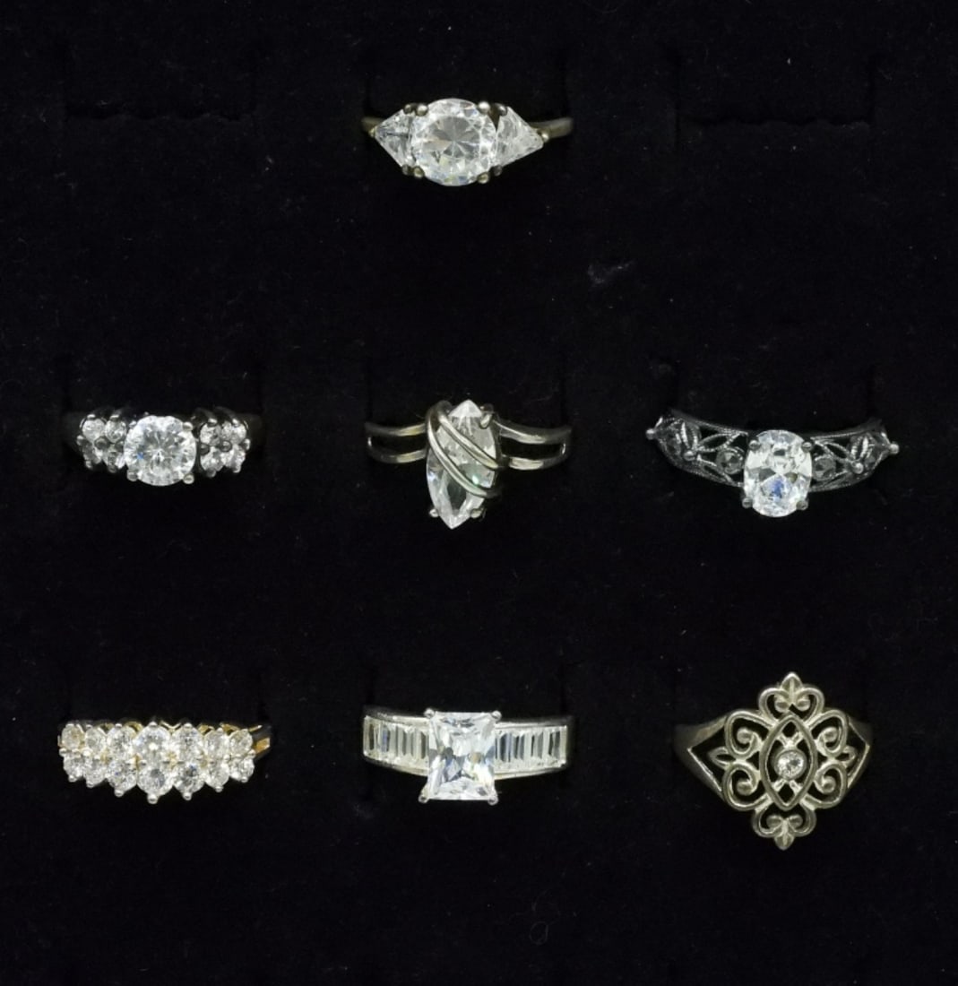 7 Sterling Bridal Style Rings: Seven sterling bridal style rings. Sizes 6-8 (15.5 dwt)