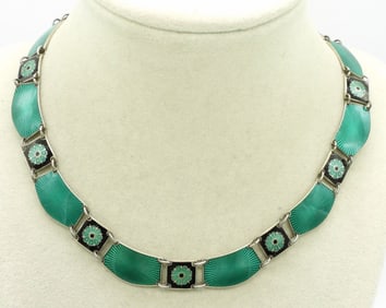 Green Enamel Sterling Necklace
