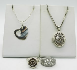 Sterling Locket Necklace & Rings