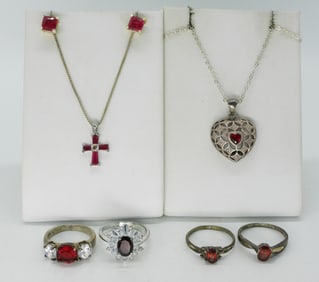 Simulated Ruby Rings & Necklaces - 925