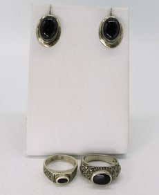 Black Onyx Sterling Rings & Earrings