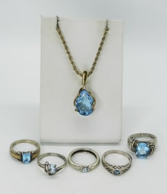 Blue Topaz Sterling Rings and Necklace