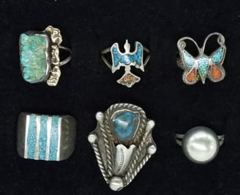 6 Sterling Turquoise Rings