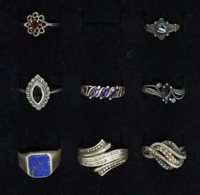 8 Sterling Mixed Gemstone Rings