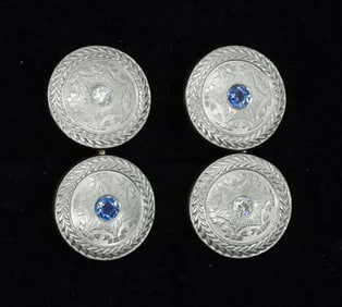 Diamond Sapphire Platinum 14k Cuff Links