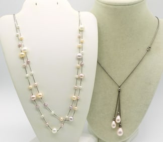3 Beautiful Sterling Pearl Necklaces