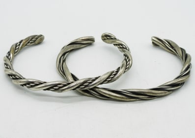 Two Sterling Twisted Bangle Bracelets