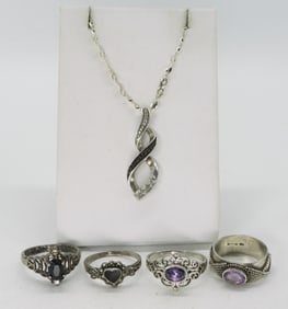 Amethyst & Black Onyx 925 Rings & Necklace