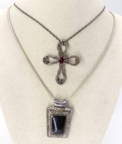 Two Vintage 925 Large Pendant Necklaces