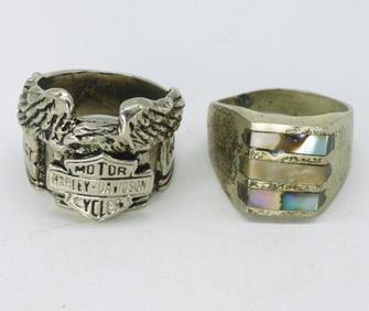 Harley Davidson & Abalone 925 Men's Rings