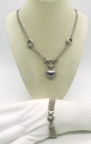 Multi Strand 925 Heart Necklace & Bracelet