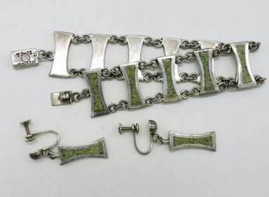 Taxco Green Turquoise Bracelet & Earrings