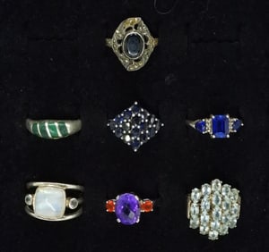 7 Sterling Mixed Gemstone Rings