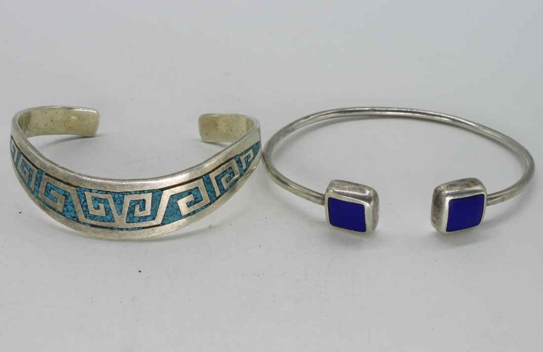 2 Sterling Taxco Bracelets - Turquoise & Lapis (1 of 3)