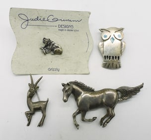 4 Sterling Animal Brooches