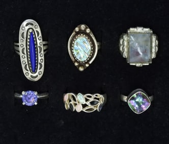 6 Sterling Gemstone Rings