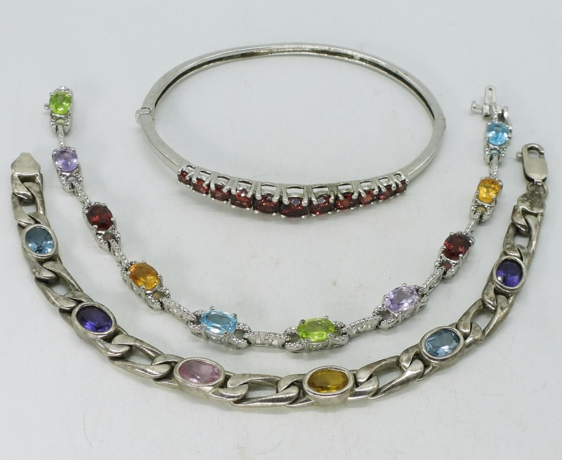 Multi Gemstone Sterling Bracelets (1 of 2)
