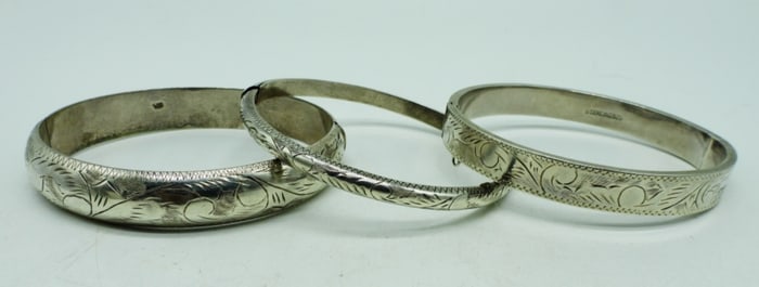 3 Sterling Hinged Bangle Bracelets