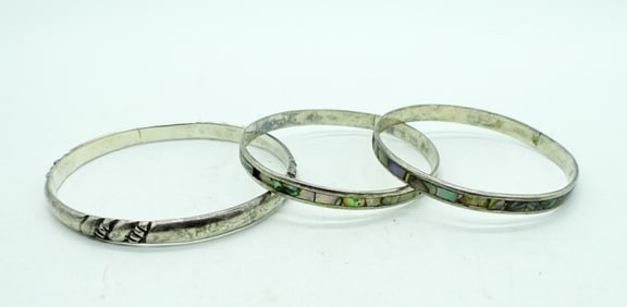 (3) Tiny Sterling Bangle Bracelets