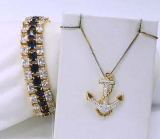Gold Tone 925 Nautical Necklace & Bracelet