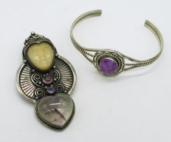 Sajen Moonstone Pin, Sugilite Bracelet