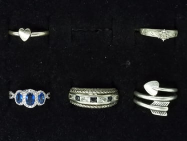 5 Sterling Blue & White Gemstone Rings