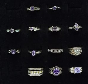13 Sterling Amethyst Rings