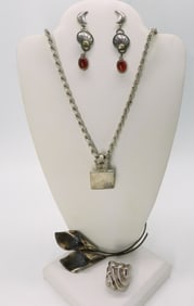 Vintage 925 Brooch, Earrings, Necklace, Ring