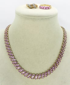 Sterling Gold Tone Pink Gemstone Necklace