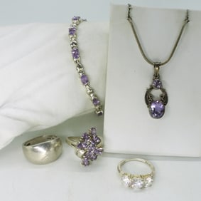 Amethyst Sterling Necklace, Bracelet, Rings