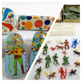 Vintage Soldier, Cowboy & Noise Maker Toy lot