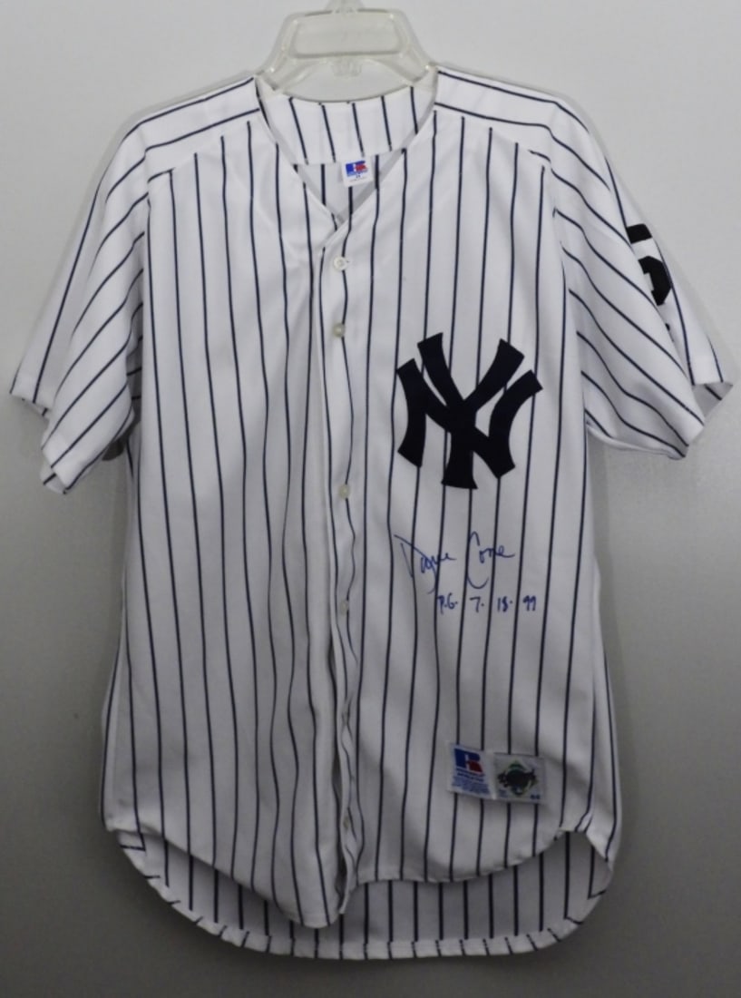 Dave Cone Autograph Yankees Jersey: P.G. 7-18-99 Size 44. #36 on the back. Unverified COA from Wish You Were Here Productions.