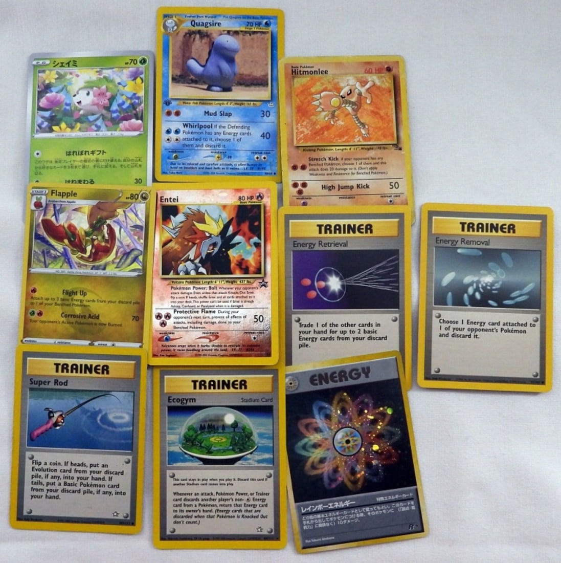 (10) Mixed Lot Of Pokemon Cards: Including Flapple Reverse Hologram, Entei Reverse Hologram, and more