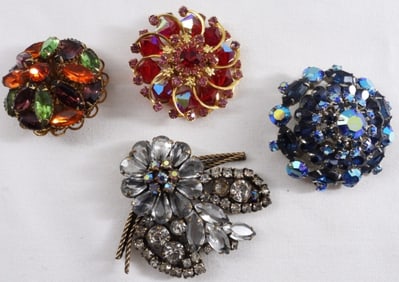 (4) Rhinestone Brooches