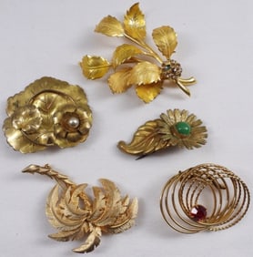 (5) Gold-Tone Brooches