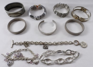(10) Silver-Tone Bracelets