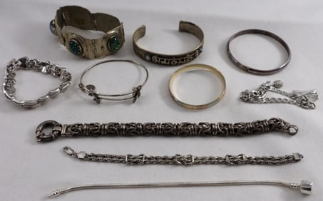 (10) Silver-Tone Bracelets
