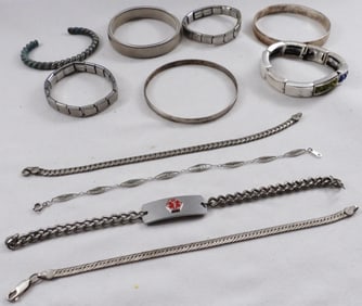 (10) Silver-Tone Bracelets