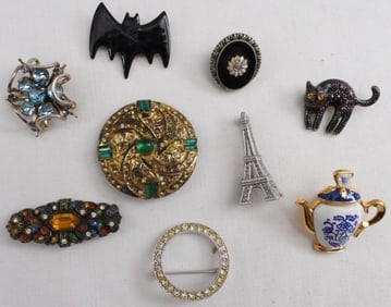 Variety of (9) Brooches