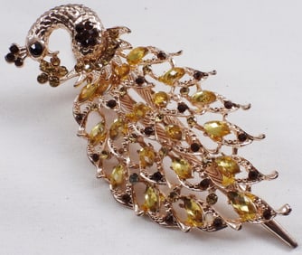 Large Rhinestone Peacock Hair Clip