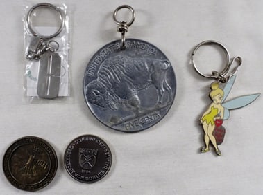 3 Keychains and 2 Large Coins