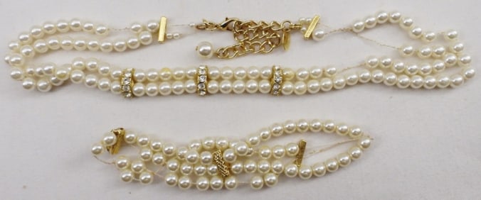Faux Pearl Necklace & Bracelet