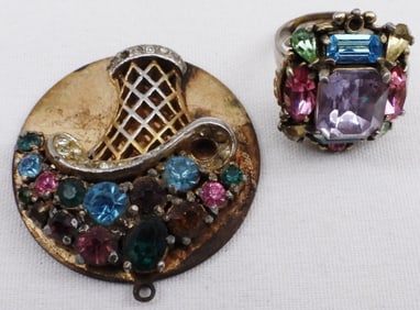 (1) Brooch & (1) Ring With Uranium Glass