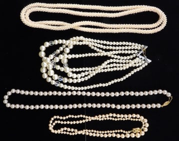 (4) Faux Pearl Necklaces