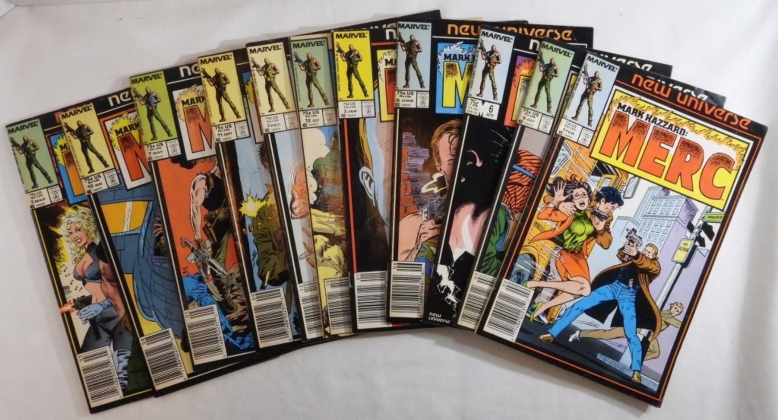 11 Marvel Mark Hazzard Merc Comics: 11 Marvel Mark Hazzard Merc comics, #4, #6, #9, #8, #3, #12, #2, #11, #10,#7, #5. All in various conditions.