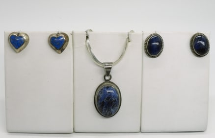Sodalite 925 Pendant & Lapis Lazuli Earrings