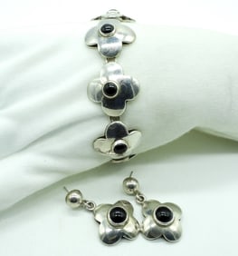 Black Onyx Mexico 925 Flower Set